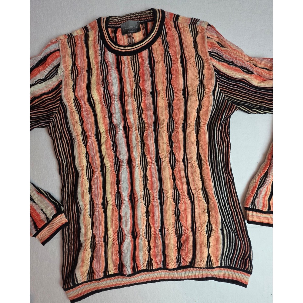 Carlo Colucci Modern Cut Sweater Multi-Color 3D Knit Coogi Style Mens 50 Large